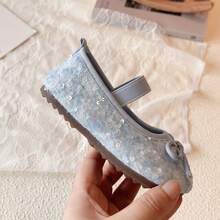 1 par de zapatos de ballet Mary Jane para niñas con degradado azul claro y lentejuelas, lazo elástico, suela blanda, zapatos para caminar con vestido de princesa fresco y soñador para bebés y niños pequeños - Azul - Ver 3