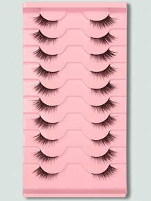 10 Pairs Natural Slanted Eyelashes With Cat Eye Effect And Extended Lash Tips, Essential For Daily Makeup And Dates. False Eyelashes, False Eyelashes, False Eyelashes. - 黑色 - 查看 1