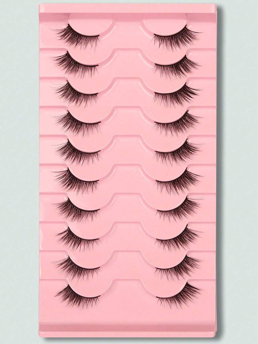 10 Pairs Natural Slanted Eyelashes With Cat Eye Effect And Extended Lash Tips, Essential For Daily Makeup And Dates. False Eyelashes, False Eyelashes, False Eyelashes. - 黑色 - 查看 1