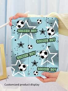 1pc Soccer Star Blue Letter Customized Tablet Case, Custom Text/Personalized, Compatible With IPad Mini 4/5/6/7/Air/Air 2/9.7/10.2/10.5/10.9 (Air 4-Air 8)/Pro 11/10th Gen/A16/Pro 11 2024, Compatible With Galaxy A8, Tri-Fold Stand, Auto Sleep/Wake, Built-In Pencil Slot, Pencil Not Included - Multicolor - View 3
