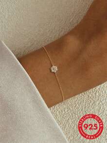 1pc S925 Sterling Silver Delicate Floral Bracelet For Women, Mori Style Exquisite Fresh Small 3D Flower Wrist Chain, Low-Key Elegant Atmosphere, Suitable For Single Wear Or Layering, Versatile For Daily Commute, Niche Jewelry Accessory - Flowers - View 9