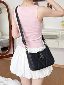 2026 Women's Faux Leather Litchi Grain Small Square Underarm Bag, Versatile Soft Leather Shoulder Bag With Dual Straps For Commuting And Crossbody Wear - Black - View 5