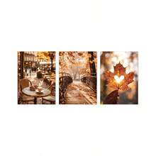 3 piezas de arte de pared en lienzo de tonos cálidos y neutros de otoño, impresiones de paisaje otoñal con café de París, puente de madera, corazón y hoja de arce, decoración acogedora estilo cottagecore para sala de estar, dormitorio, cocina, dormitorio universitario, pasillo, decoración vintage de otoño para el hogar, pósteres, sin marco - 840 - Ver 15