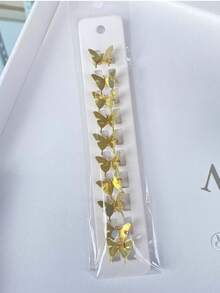 10pcs 3D Butterfly Hair Clips, Gold Metal Brushed Bead Snap Clips, Personalized Fashion Hair Accessories - Butterfly Gold - View 8