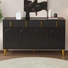 White Sideboard With Golden Handles And Legs, 4 Drawers, 4 Doors - Suitable For Living Room/Dining - 黑色 - 查看 7