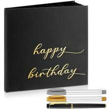 Scrapbook For 16th 18th 50th 60th, Happy Guestbook 7.87 X 7.87 Inch Photo Booth Album Signature Book With Gold Silver And Gel Pens, 72 Sheets - Black - View 3