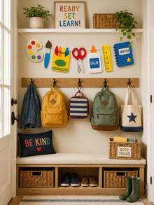 1pc-Back To School Art Garland Banner, Paint Palette Brush Crayon Scissors Glue Bottle Ruler Sketchbook Cutout Hanging Sign, Foldable Lightweight Wall Decor For Art Classroom Library Study Office First Day School Indoor Party Wall Decoration - J - View 2