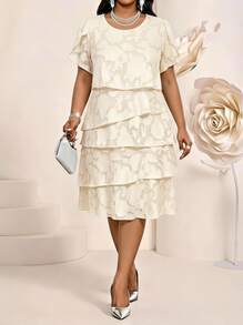 Fleurora Vestido de verano elegante de talla grande de unicolor con recortes y capas - Albaricoque - Ver 1