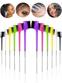 6/1pc Set Pointed Tail Edge Control Comb, Multi-Function Hair Styling Tool Set, Double-Sided Edge Control Brush And Precision Tail Comb, Suitable For Salon Professional Styling, Hair Dye Brush, Edge Control Comb - Multicolor - View 4