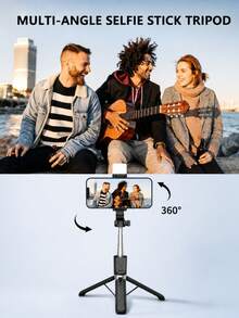 Trípode selfie extensible todo en uno con control remoto Bluetooth, rotación de 360° + cambio de pantalla horizontal/vertical, plegable y ligero, adecuado para viajes, transmisión en vivo, fotos grupales, opcional con luz de relleno o sin luz de relleno - Unitalla - Ver 5