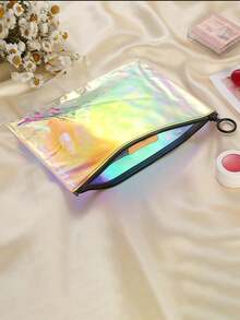1pc Minimalist PVC Transparent Laser Makeup Bag Waterproof Portable Large Capacity Cosmetic Bag With Zipper Multifunctional Travel Toiletry Bags - Multicolor - View 7