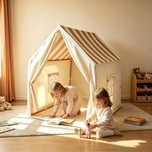 Tenda da gioco divertente per bambini, castello giocattolo per le faccende domestiche, con finestre/tende/tende per la porta, con borsa portaoggetti, base segreta/tenda per dormire per bambini e bambine, regalo per compleanno/Natale/Ringraziamento/Ognissanti, accessori e luci non inclusi - Multicolore - Visualizzare 3