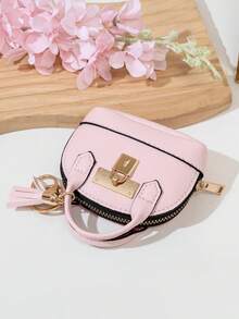 CHARM INFINITE Dompet Koin Mini Bentuk Kubah Warna Macaron dengan Gantungan Kunci dan Hiasan Rumbai, Kulit Bertekstur Leci, Tas Penyimpanan Earphone & Lipstik Portabel, Gantungan Kunci, Cocok untuk Anak Perempuan - MultiWarna - View 5