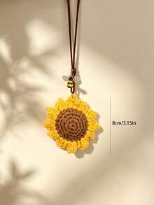1pc Woven Sunflower & Bee Car Rearview Mirror Hanging Decoration, Car Interior Accessory - A - View 4