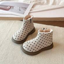 1 Pair Girls Classic Polka Dot Warm Ankle Boots, Thick Fleece Lined Thick Sole Ankle Boots - Beige - View 1