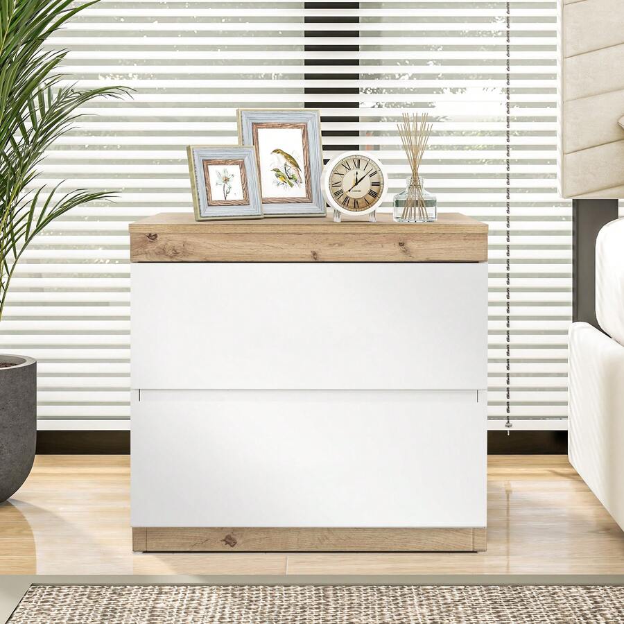 Nightstand With Drawers – White And Oak - 白色和橡木 - 查看 1