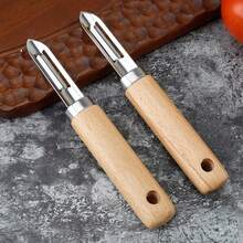 Pelador de Verduras / Pelador de Acero Inoxidable con Mango de Madera / Pelador de Frutas / Pelador en Y / Pelador de Cocina Multiusos - 18 cm - Ver 3