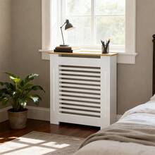 UNHO Modern White Radiator Cover MDF Cabinet Heater Enclosure With Wood Top 35.6" H - White - View 7