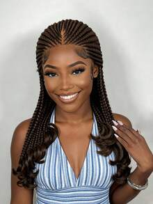 A ANYTIME Fashionable Mid-Length Braided Wig, Transparent HD Lace Box Braids, Soft Curly Ends, Realistic Scalp Lightweight Protective Braided Wig, Suitable For Daily Wear And Parties, Halloween - Multicolor - View 14