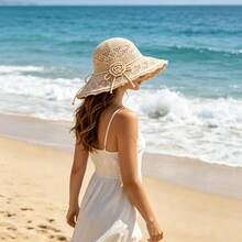 1pc Elegant Women's Floral Crochet Decor Straw Bucket Hat - Breathable, Sun Protection, Multi-Functional Summer Beach Hat, Beach Essential - Multicolor - View 5