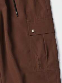1pc Men's Spring/Autumn American Retro Woven Cargo Pants, Elastic Drawstring Waist, Loose Wide Leg, Side Pockets, Casual Long Pants Suitable For Daily Commute And Streetwear - Burgundy - View 5