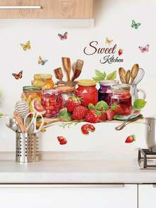 Pastoral Watercolor Jam Kitchen Wall Stickers, Waterproof And Oil-Proof, Removable Self-Adhesive Paper, DIY Cozy Kitchen Wall Decor - Wall Stickers - View 2