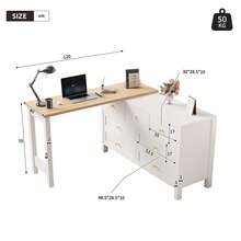 Rotating Desk With Cabinet - 2 In 1 - Shelf And Sideboard, Oak White Finish - White and Oak - View 4