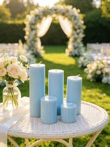7.87 Inch - 1.97 Inch Blue Vertical Striped Cylindrical Candles, Multiple Sizes, Birthday Gift, Luxury Decor, Room Decor, Autumn Decor, Bedroom, Halloween, Christmas - Blue - View 7