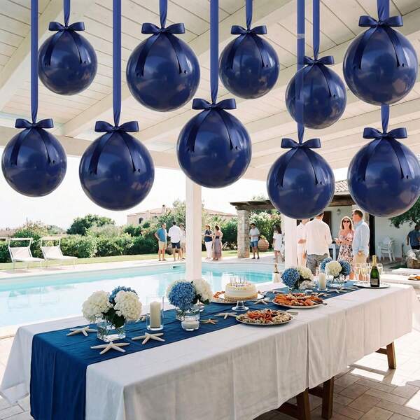 Navy Blue 36/18/12/10pcs Large Latex Balloon Round Large Party Balloon With DIY Bow Ribbon For Ceiling Hanging Birthday Wedding Holiday Party Decoration Supplies