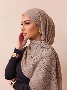 1 pieza Bufanda larga con lunares y ribete de piel corta para mujer, hiyab para mujeres musulmanas, uso diario, pañuelo transpirable para exteriores primavera/verano, chal, accesorio de ropa, regalo de cumpleaños - Multicolor - Ver 15