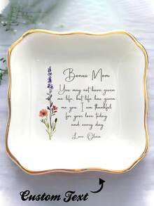 Personalized Birthday Floral Jewelry Dish_Custom Watercolor Flower Ring Dish_Christmas Gift_Wedding Bridesmaid Gift_Birthday Jewelry Tray - Multicolor 1 - View 7