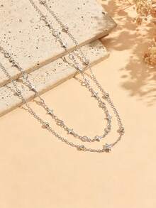 2pcs/Set Minimalist Elegant Double Layer Waist Chain, Starry Rhinestone Decorated Silver Chain Waist Chain, Gentle Elegant Layered Body Chain For Women, Suitable For Mature Style, Daily Commute, Party And Vacation Occasions - Multicolor - View 3