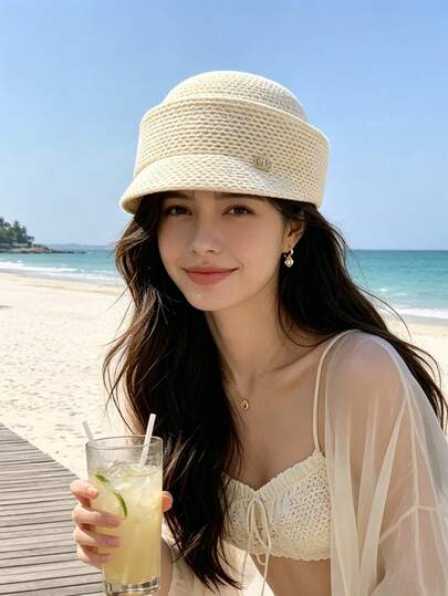 1件女款休閒聚酯纖維草帽，適合日常戶外使用