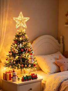1pc-Christmas Lighted Christmas Tree Topper Tree Topper Star, Glitter Christmas Tree Topper Decorations Champagne Christmas Tree Star Suitable For Home Christmas Tree Decoration, Christmas Tree Star Topper, Hollow Star Tree Topper Decoration, Christmas Tree Decoration, Holiday Decoration, Christmas Home Gift, Christmas Decoration - Champagne - View 4