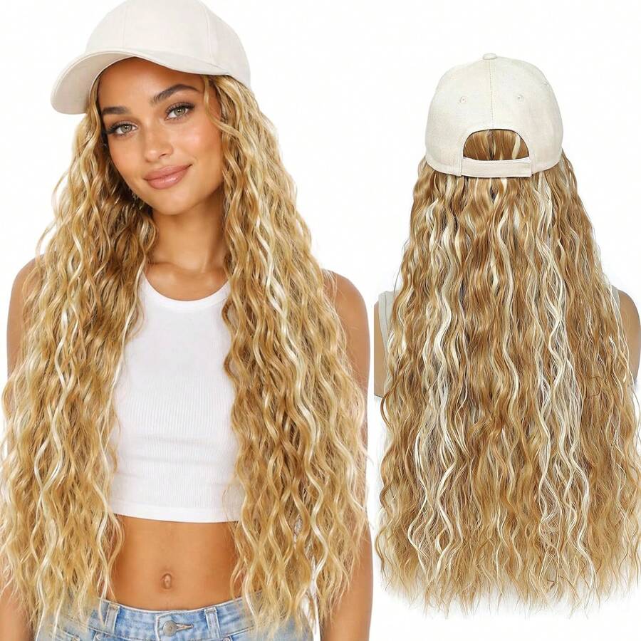 Baseball Cap Wig Hat With Natural Wavy Hair Extensions Attached Heat Resistant Synthetic Adjustable Hat Wig For Women Girls - Multicolor - View 1