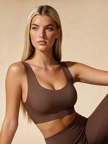 Lilivine Women's Nude Wireless Bra, Thin Fabric, Lift & Support For Large Bust, Removable Pads, Seamless, Comfortable, Elastic - Coffee Brown - View 6