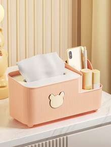 Makeup Brush Holder With Tissue Box - Cute Bear-Shaped Desktop Storage Box, Can Hold Remote Control, Phone, Makeup Brushes And Cosmetics; Ideal Decor For Living Room, Office And Vanity - Multicolor - View 6