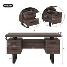 Modern Desk 135x54cm, MDF Tabletop, Metal Legs - 黑色和棕色 - 查看 3