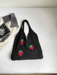 Casual Versatile Crochet Knit Large Capacity Shoulder Bag - Negro - Ver 2