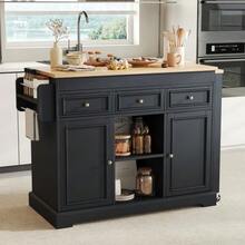 Rolling Kitchen Island, Extendable Dining Kitchen Island With Spice Rack And Drawers - Black - View 6