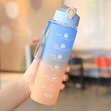 2 Botol Minum Warna Pelangi, Gelas Sedotan Gradien, Botol Minum Motivasi dengan Skala Waktu dan Tali Gantungan Portabel, Botol Minum Langsung - MultiWarna - View 8