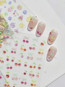 1片 3D果凍美甲貼紙 Ins新款小清新夏季美甲貼 玻璃水果櫻桃美甲裝飾 自黏式美甲配件 - 彩色 - 查看 4