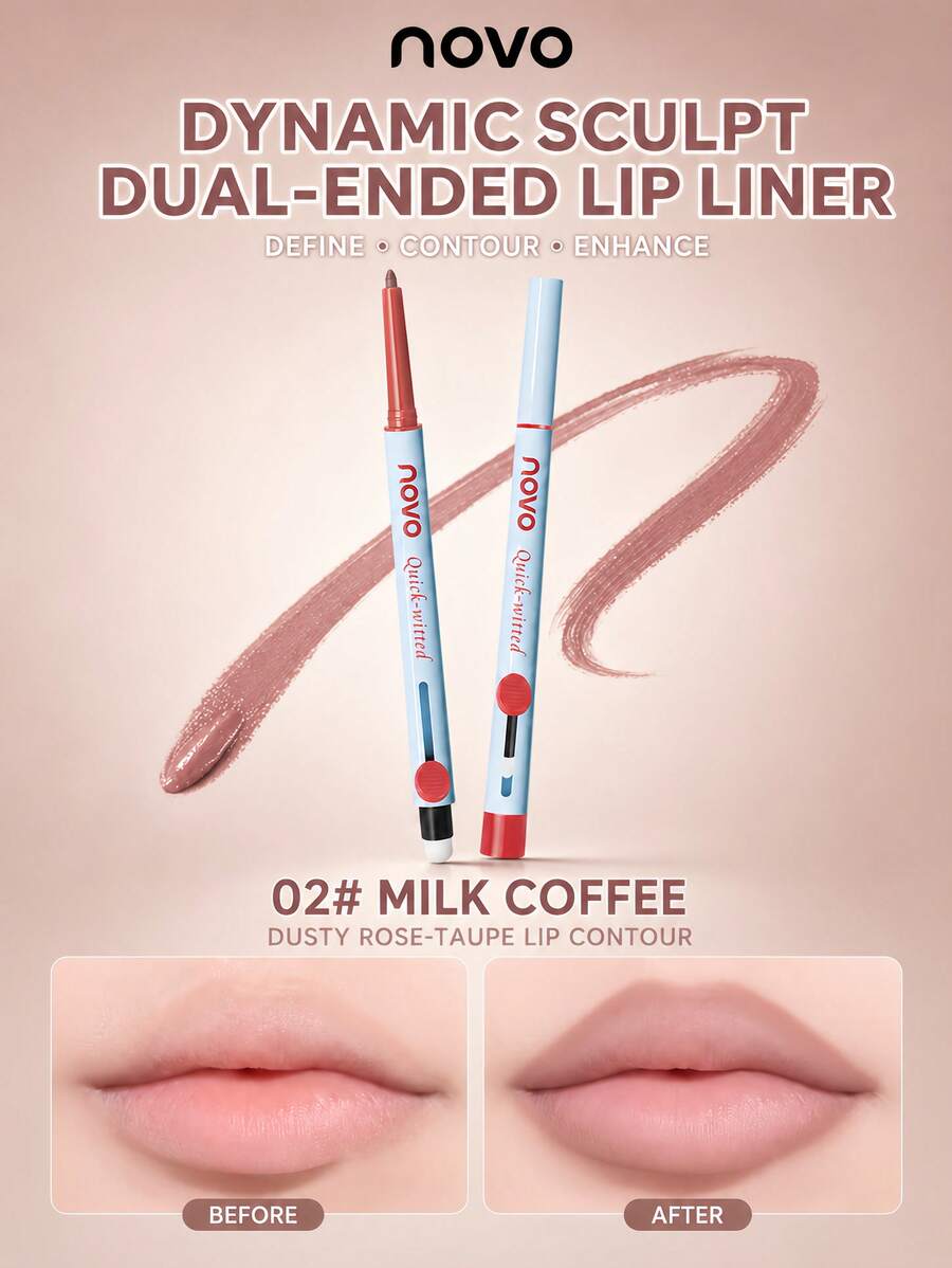 NOVO Pensil Bibir Warna Nude: Tahan Lama dan Anti Luntur, Kuas Bibir Terintegrasi; Menciptakan Kontur Bibir Alami dan Lembut; Cocok untuk Pemakaian Sehari-hari, Kencan, Perjalanan, Juga Sebagai Hadiah - 02# Kopi Susu Merah Muda Abu-abu - View 1