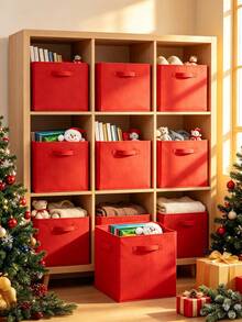 Kotak Penyimpanan Dekorasi Natal 6PCS/3PCS/2PCS/1PC, Kotak Penyimpanan Bola Dekoratif, Organizer Penyimpanan Kapasitas Besar, Kotak Penyimpanan Rumah, Dapat Digunakan Sebagai Hadiah Santa Claus, Keranjang Penyimpanan Kain Lipat dengan Pegangan, Keranjang Hadiah Cocok untuk Rumah, Kamar Tidur, Kantor - Merah - View 13