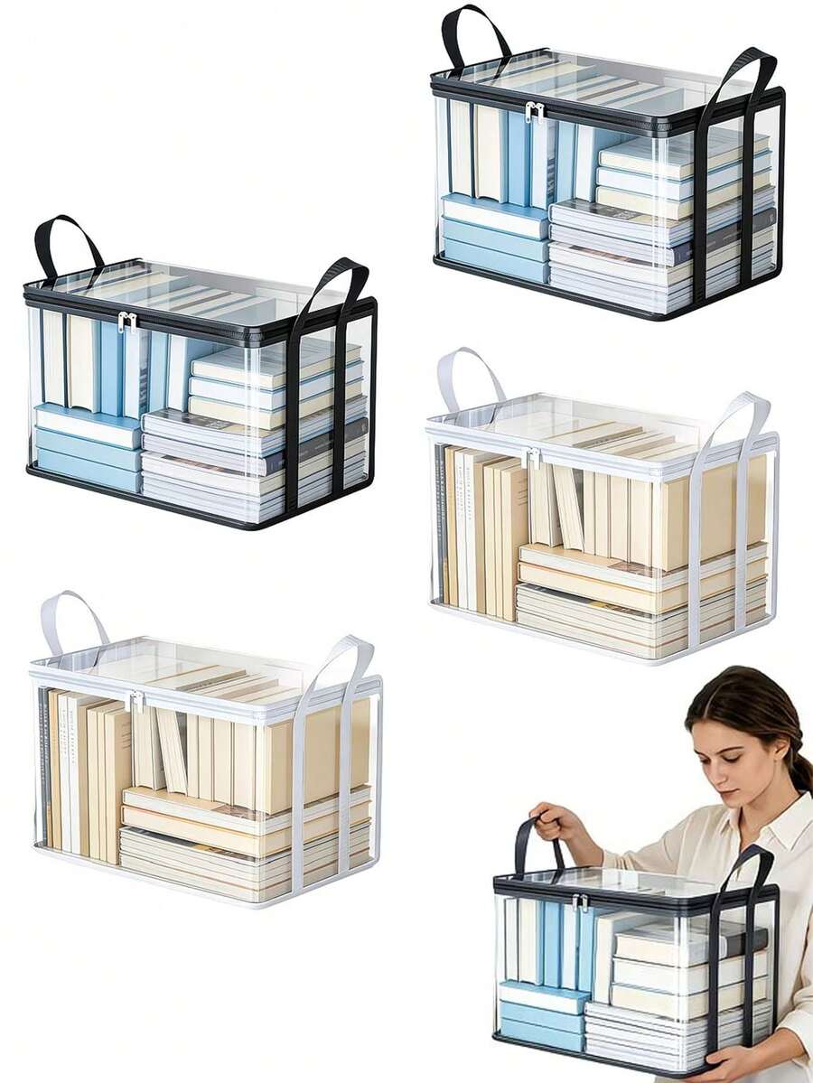 1/2pcs Portable Transparent PVC Storage Bag, Multi-Functional Organizer Box With Backpack Strap, Zipper And Handle, Durable Rectangular Large Capacity Storage Bag For Clothes, Books, Toys And More - Multicolor - View 1