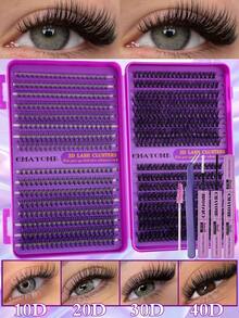 640pcs Eyelash Extension Kit, DIY Segmented Lashes With Tools, Large Capacity Soft False Eyelash Bundle Set, Suitable For Beginners, DIY Home Use, Fluffy And Thick, Easy To Use, Portable And Reusable, Create Natural And Charming Eyes - 彩色 - 查看 1