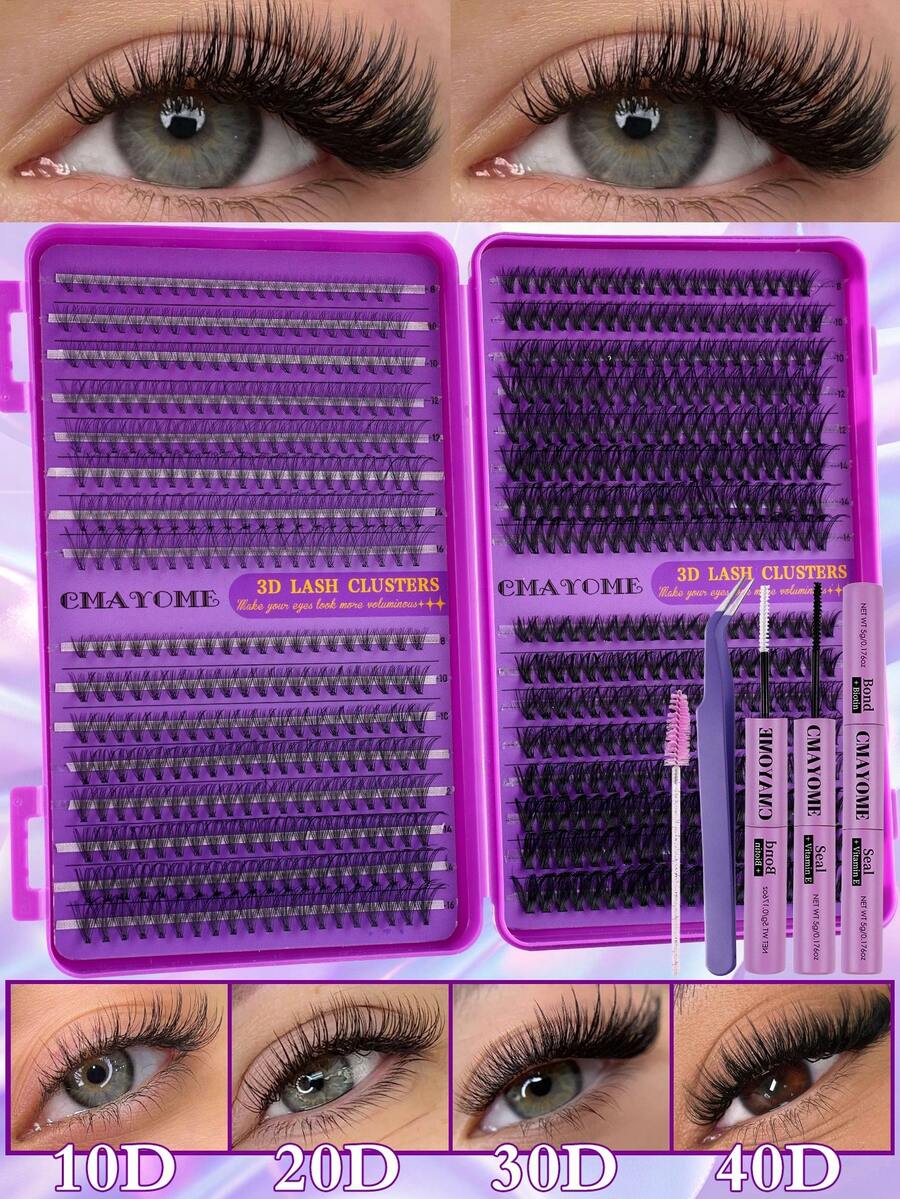 640pcs Eyelash Extension Kit, DIY Segmented Lashes With Tools, Large Capacity Soft False Eyelash Bundle Set, Suitable For Beginners, DIY Home Use, Fluffy And Thick, Easy To Use, Portable And Reusable, Create Natural And Charming Eyes - 彩色 - 查看 1