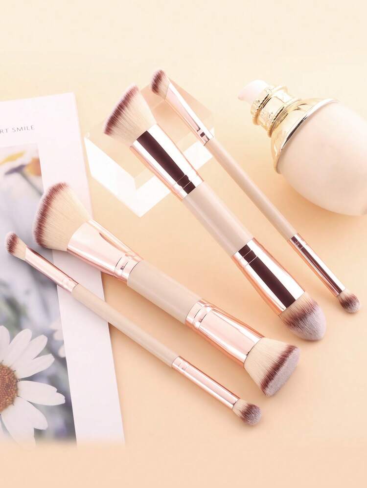 ronshadow 6pcs Dual-Ended Makeup Brush Set, Designed For Beginners, Covers Face And Eye Makeup, Multi-Functional Powder, Blush, Foundation, Contour, Eyeshadow, Concealer Brushes, Gradient Fluffy Bristles, Non-Absorbent - Multicolor - View 2