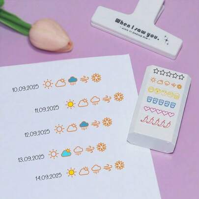 6pcs Cute Automatic Stamp Set, Mood Tracker Planner Stamps, DIY Scrapbook Supplies, Kawaii Stationery Decor For Students
