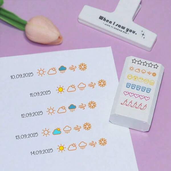 6pcs Cute Automatic Stamp Set, Mood Tracker Planner Stamps, DIY Scrapbook Supplies, Kawaii Stationery Decor For Students